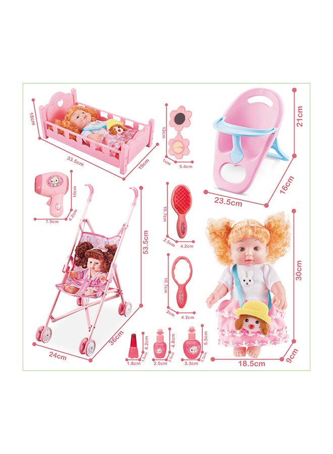 Vinyl Baby Doll With Trolley And Accessories For Kids, For Ages 3 Year And Above 63x42x10.5cm