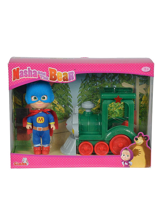 Masha In Superhero Outfit With Train Playset 12cm