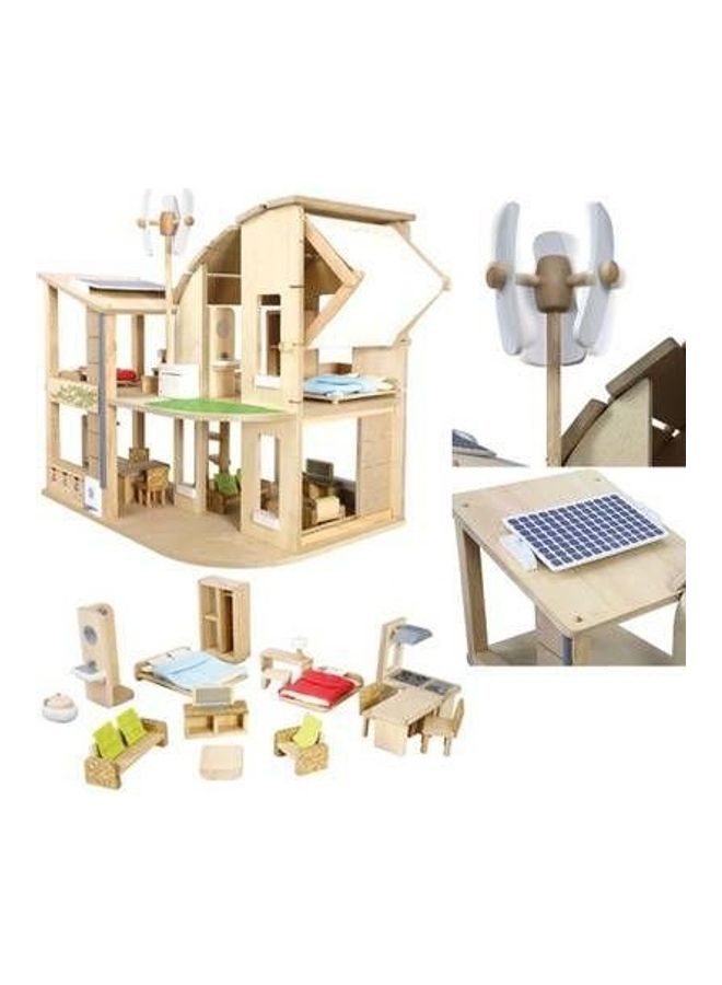 Wooden Green Dollhouse With Furniture 55.5 x 45.5 x 56.7cm
