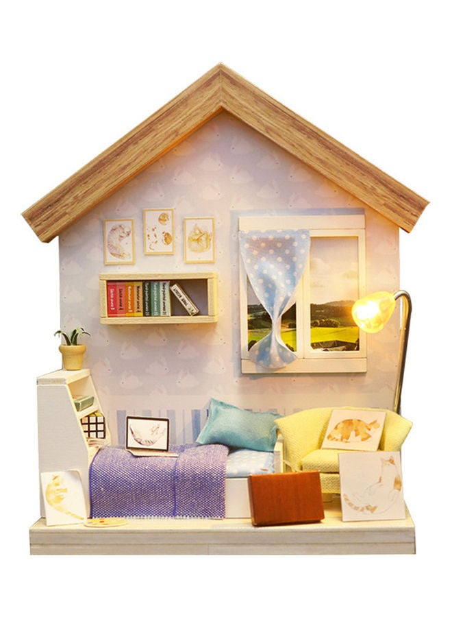 Miniature Wooden Dollhouse With Furniture