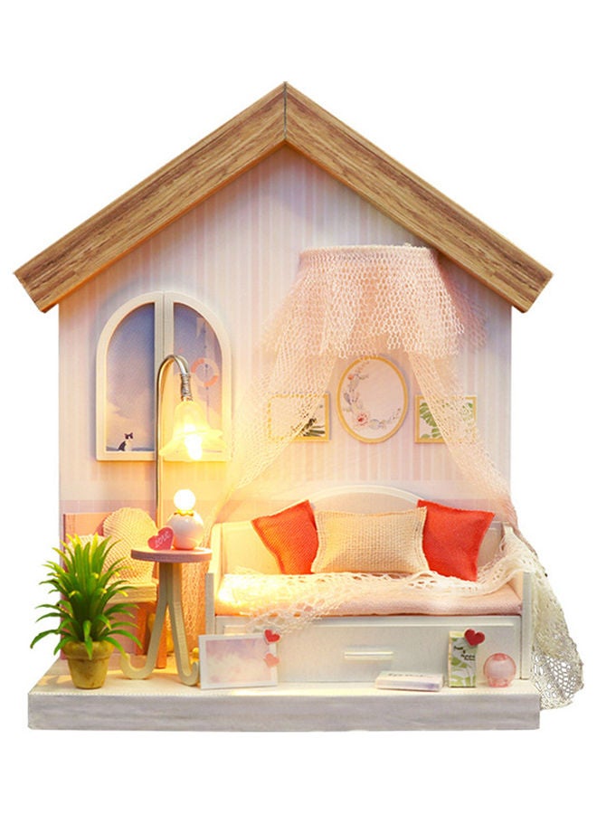 Wooden Miniature Dollhouse With Furniture And LED Light