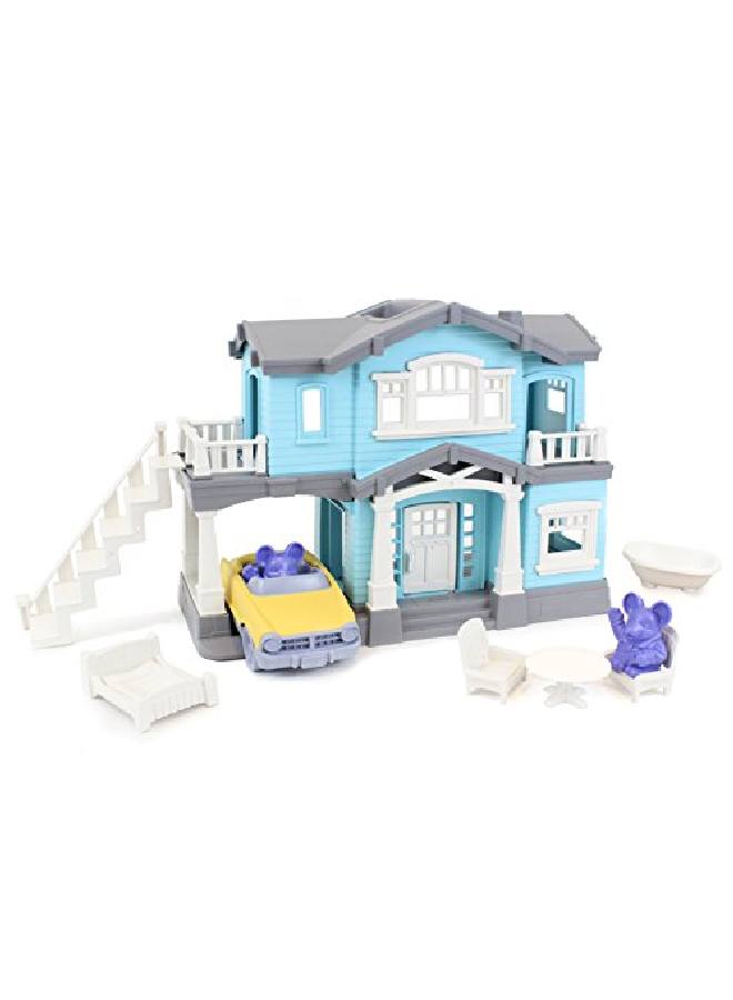 House Playset Blue 10 Piece Pretend Play Motor Skills Language & Communication Kids Role Play Toy. No Bpa Phthalates Pvc. Dishwasher Safe Recycled Plastic Made In Usa.