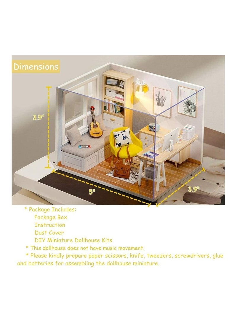 DIY Miniature Dollhouse Kit, SYOSI 1:32 Scale Creative Room Mini Wooden Doll House with Furniture Plus Dust Proof for Kids Teens Adults Assemble the Model (Sunshine Study Room)