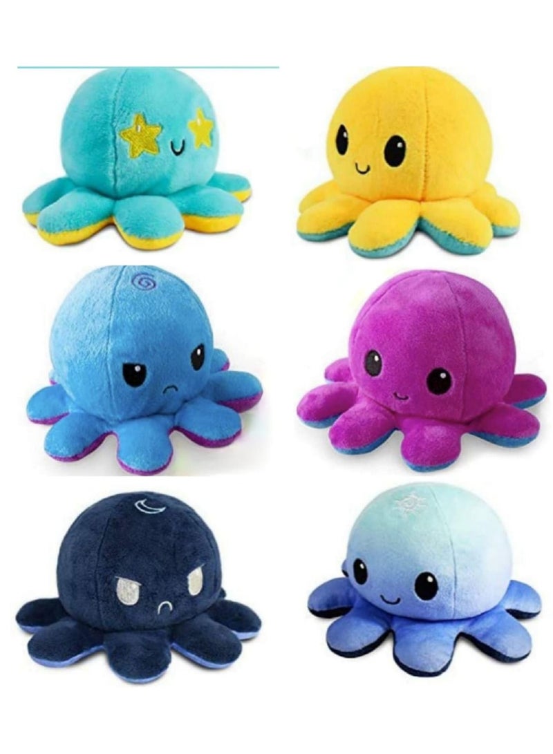 Set of 3 Reversible Octopus Plush, Cute Stuffed Animals, Six Colors , Show Your Mood Without Saying A Word, Best Gift