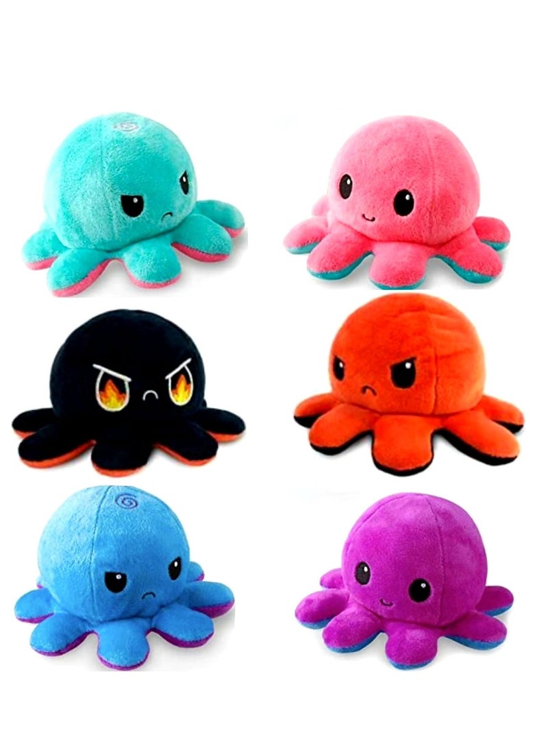 Set Of 3 Reversible Octopus Plush Cute Stuffed Animals 6 Colors, Show Your Mood Without Saying A Word Best Gift For Kids(Color May Vary slightly)