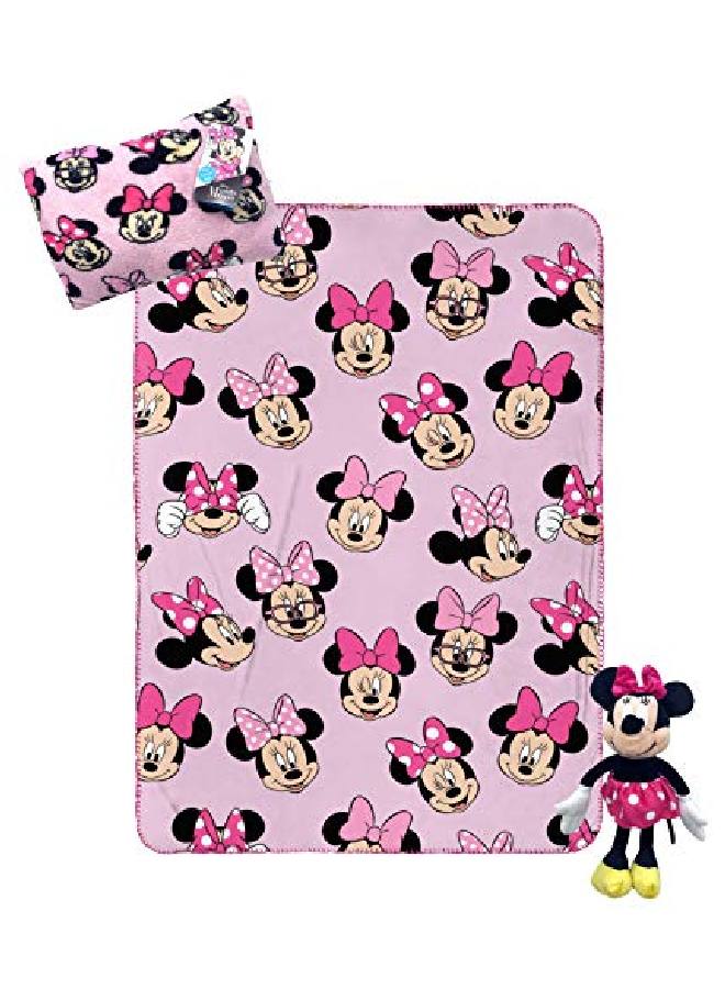 Disney Minnie Mouse Travel Set - 3 Piece Kids Travel Set Includes Blanket, Pillow, & Plush (Offical Disney Pixar Product)