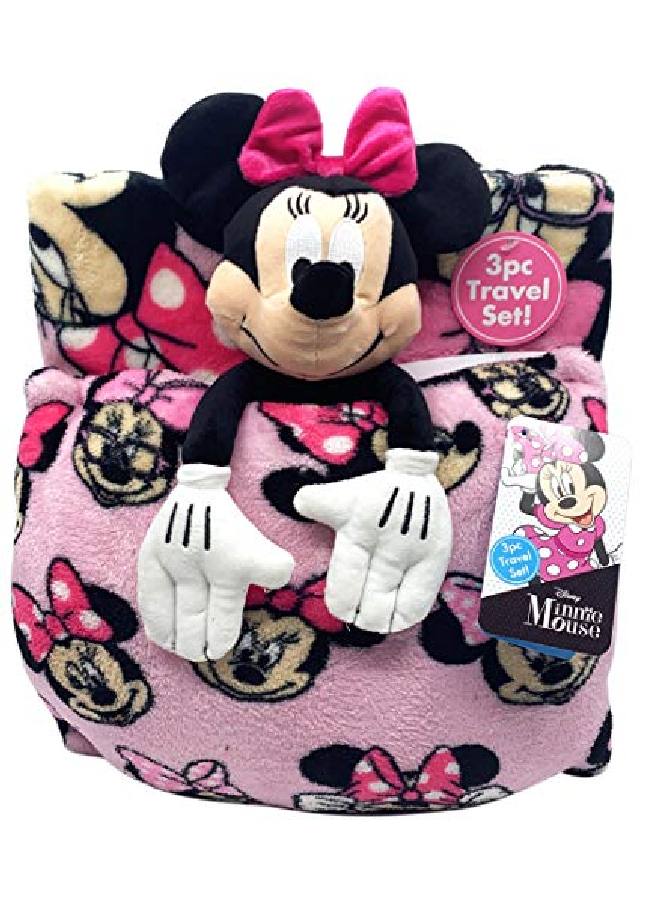 Disney Minnie Mouse Travel Set - 3 Piece Kids Travel Set Includes Blanket, Pillow, & Plush (Offical Disney Pixar Product)