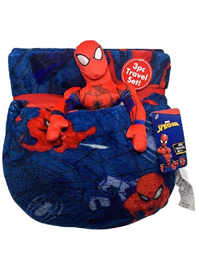 Marvel Spiderman Travel Set - 3 Piece Kids Travel Set Includes Blanket, Pillow, & Plush (Offical Marvel Product)