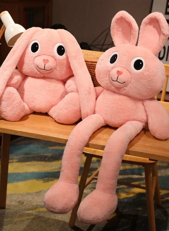 80CM Plush Bunny Pink Rabbits Toys Retractable Long Ears Legs Decompression Toy Throw Pillow for Home Bed Couch Sofa Car Chair