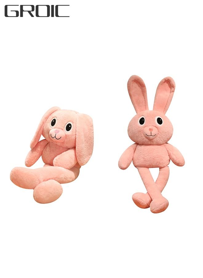 80CM Plush Bunny Pink Rabbits Toys Retractable Long Ears Legs Decompression Toy Throw Pillow for Home Bed Couch Sofa Car Chair