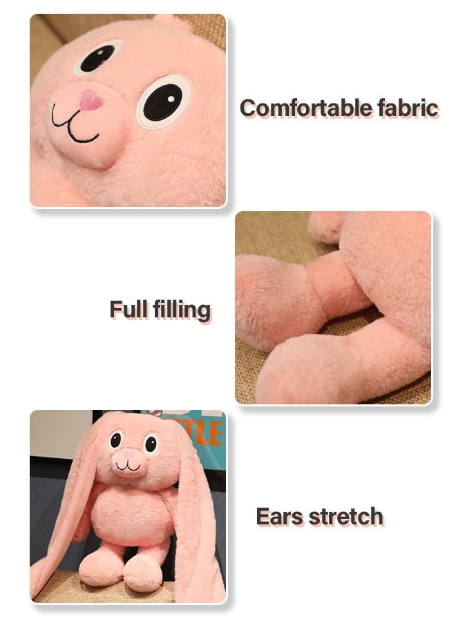 80CM Plush Bunny Pink Rabbits Toys Retractable Long Ears Legs Decompression Toy Throw Pillow for Home Bed Couch Sofa Car Chair