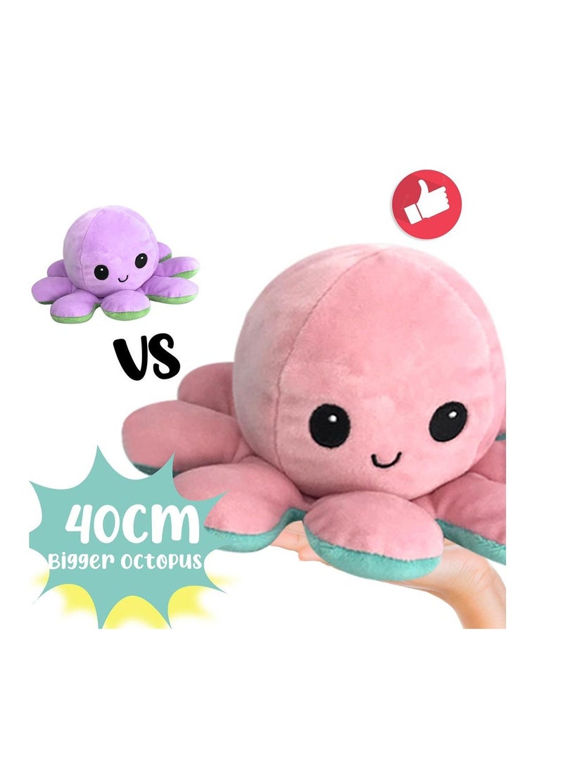 Big Size Reversible Octopus Plush Double Sided Flip Stuffed Animal Soft Toy Shows Mood Without Saying a Word A Gift For Kids Adult Or Decoration (Pink/Blue)