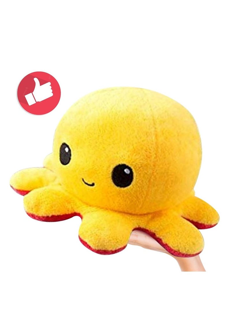 Big Size Reversible Octopus Plush Double Sided Flip Stuffed Animal Soft Toy Shows Mood Without Saying a Word A Gift For Kids Adult Or Decoration (Red/Yellow)