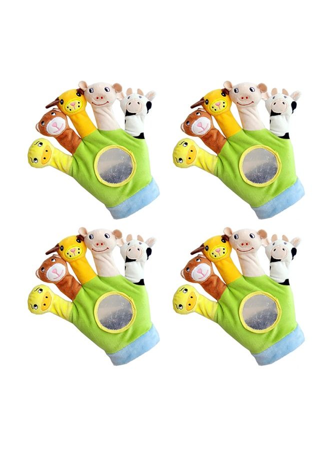 4PCS Baby Educational Toy Animal Finger Puppet Gloves With Mirror Storytelling