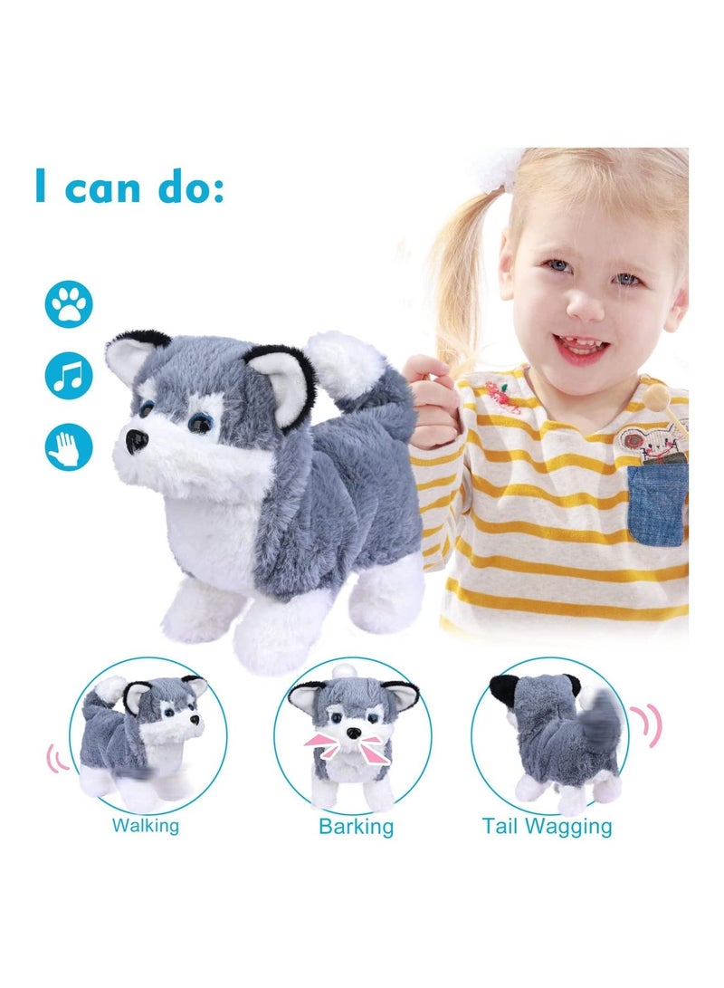 Plush Interactive Toy, Electronic Pet, Plush Golden Retriever Toy Puppy Electronic Interactive Pet Dog, Can Walking, Barking, Tail Wagging, Stretching, Companion Animal for Kids (Alaska Dog)