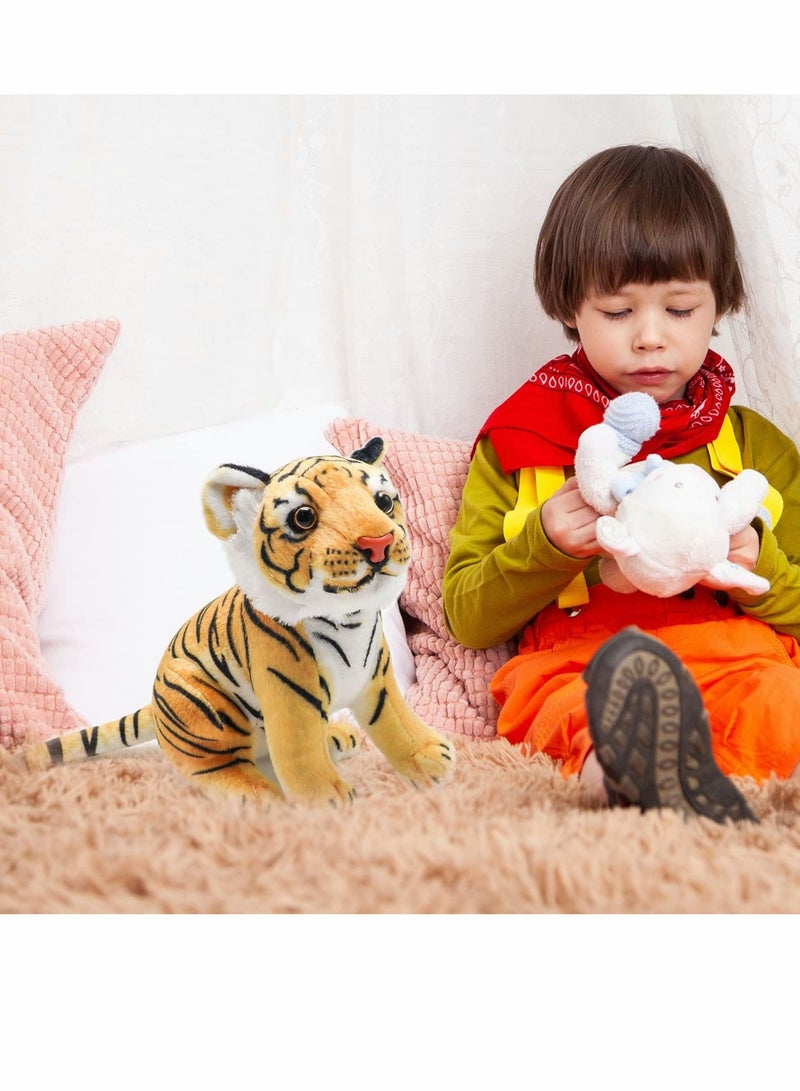 Plush Tiger Toy, 27 cm Realistic Stuffed Tiger Toy Jungle Zoo Tiger Stuffed Animal Tiger Throw Pillow for Kids Child Boys Girls Friends Birthday Party Children's Day Gift