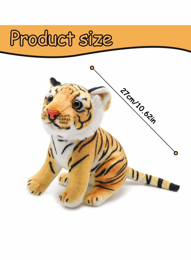 Plush Tiger Toy, 27 cm Realistic Stuffed Tiger Toy Jungle Zoo Tiger Stuffed Animal Tiger Throw Pillow for Kids Child Boys Girls Friends Birthday Party Children's Day Gift