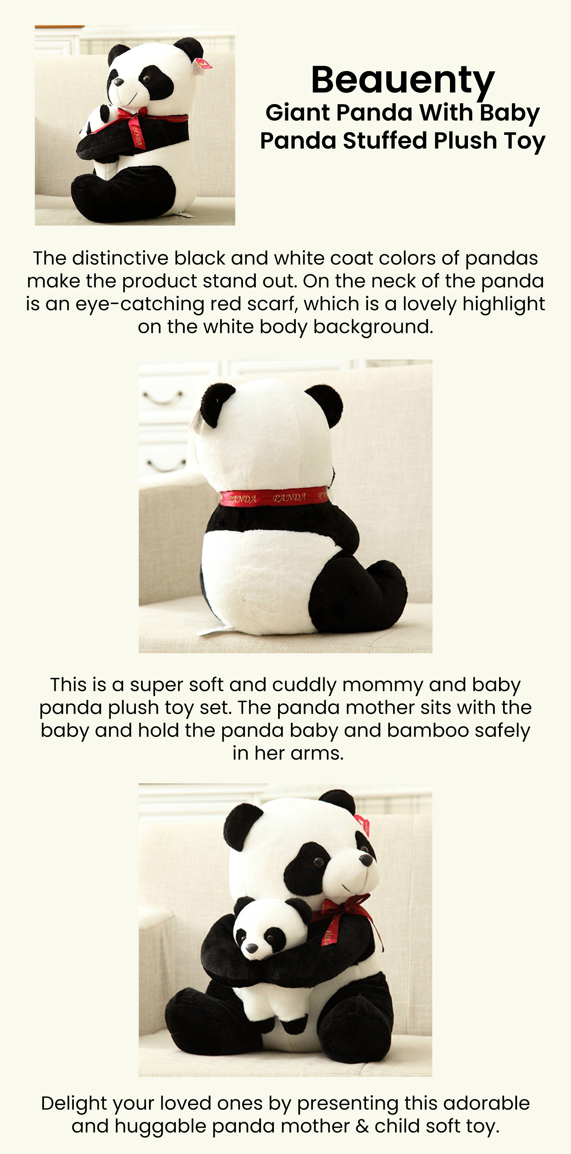 Giant Panda With Baby Panda Stuffed Plush Toy 16Inch In Washable Velvet Fabric 50x30x20cm
