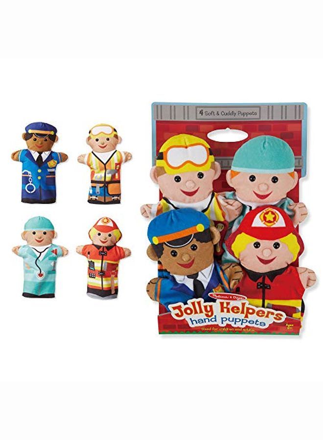 Jolly Helpers Hand Puppets (Set Of 4) Construction Worker Doctor Police Officer And Firefighter