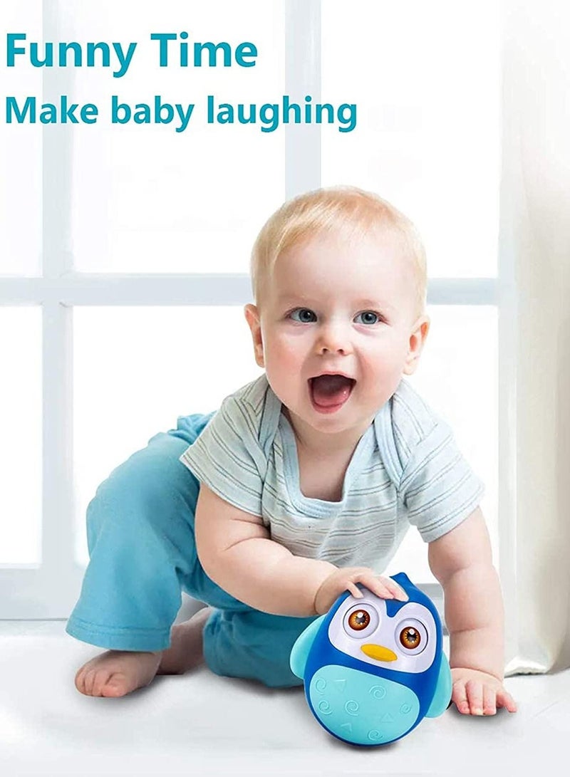 Baby Toys 6 To 12 Months Developmental, Tummy Time Toys, Penguin Tumbler Wobbler for Infant Boy Girl Gifts Toy with Soothing Tinkling Sound, Perfect Sensory Toy for Children (Blue)