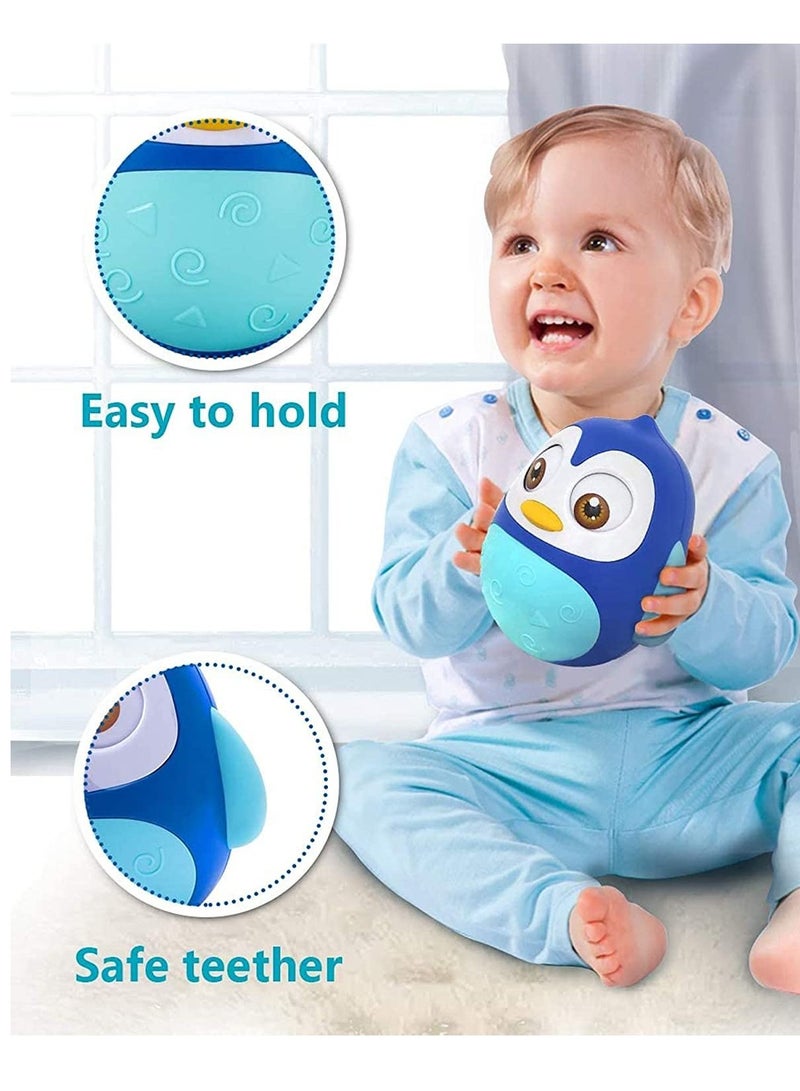 Baby Toys 6 To 12 Months Developmental, Tummy Time Toys, Penguin Tumbler Wobbler for Infant Boy Girl Gifts Toy with Soothing Tinkling Sound, Perfect Sensory Toy for Children (Blue)