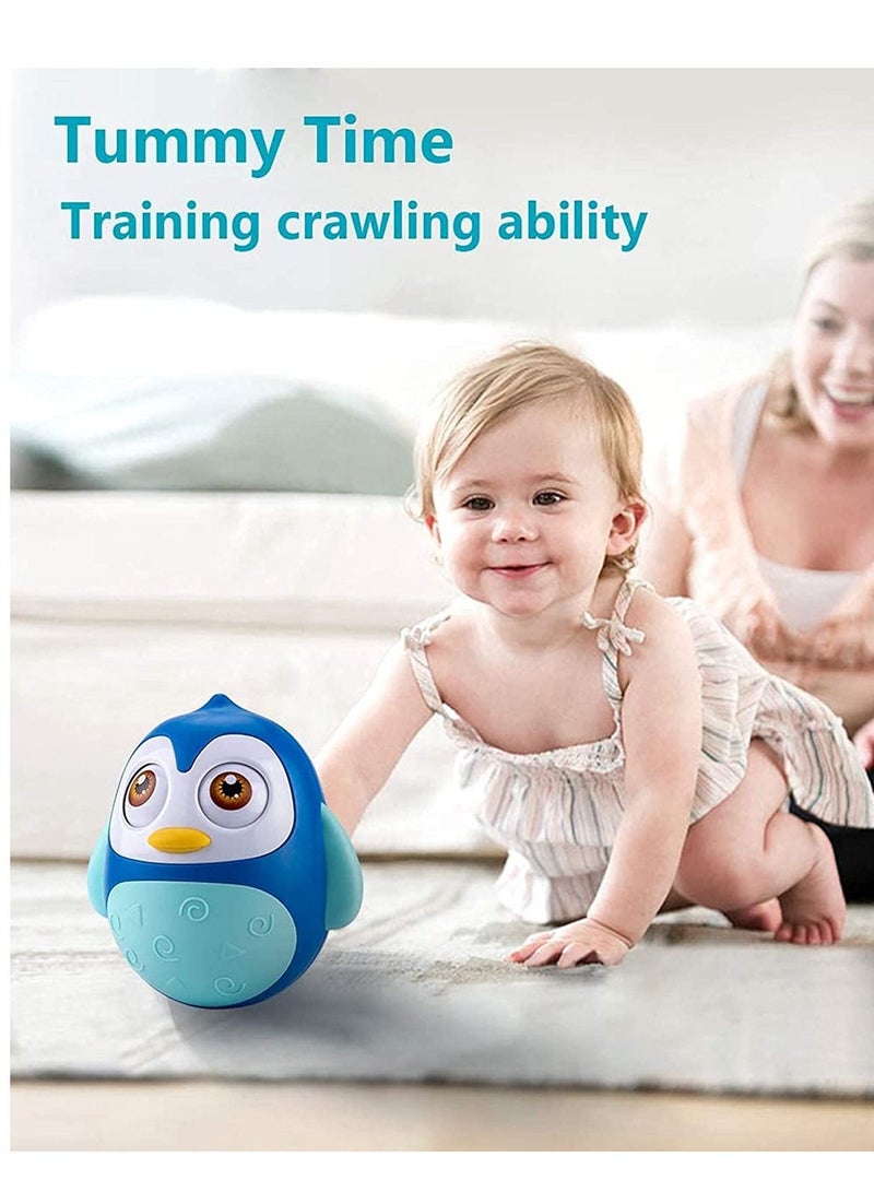 Baby Toys 6 To 12 Months Developmental, Tummy Time Toys, Penguin Tumbler Wobbler for Infant Boy Girl Gifts Toy with Soothing Tinkling Sound, Perfect Sensory Toy for Children (Blue)