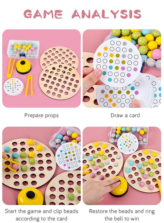 96 Pieces Wooden Peg Board Clip Beads Game Card Color Sorting Stacking Art Counting Educational Toys Matching Game for Toddlers