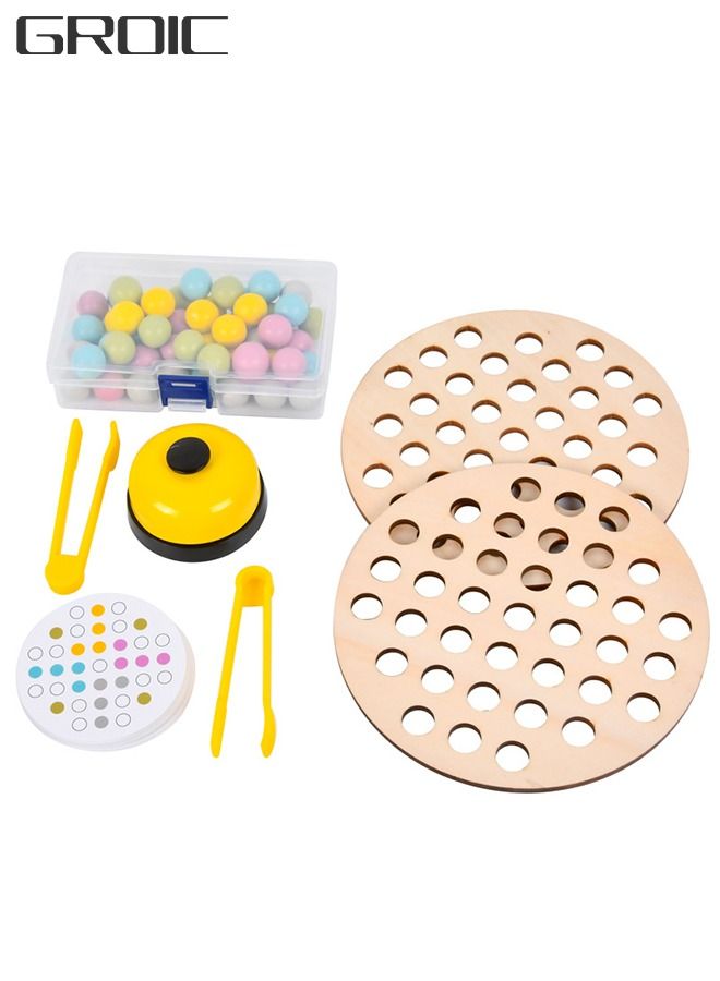 96 Pieces Wooden Peg Board Clip Beads Game Card Color Sorting Stacking Art Counting Educational Toys Matching Game for Toddlers