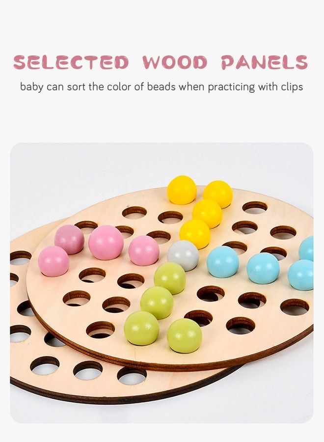 96 Pieces Wooden Peg Board Clip Beads Game Card Color Sorting Stacking Art Counting Educational Toys Matching Game for Toddlers