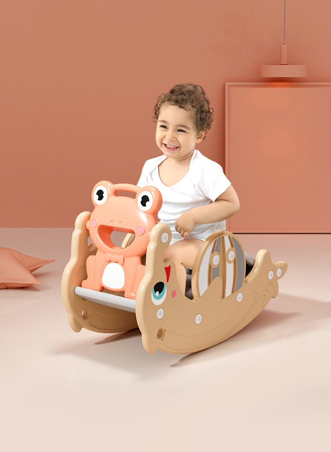 Double Rocking Horse And Slide For Kids - Pink/Grey/Green 102x34x47cm