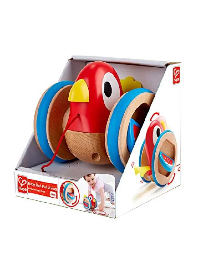 Baby Bird Pullalong ; Wooden Wobbling & Flapping Pull Toddler Toy Bright Colors Multicolor L 5.2 W 5 H 4.8 Inch