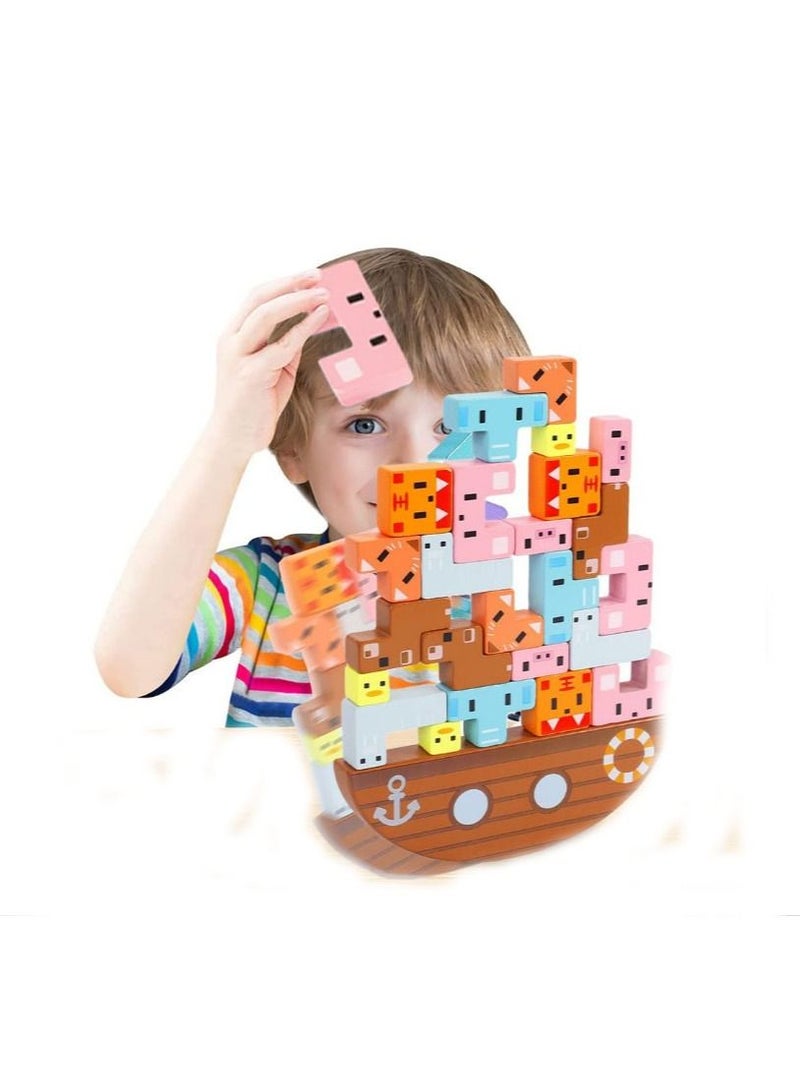 Multicolour Non Toxic Smooth Edges Wooden Building Block Toy Game Set