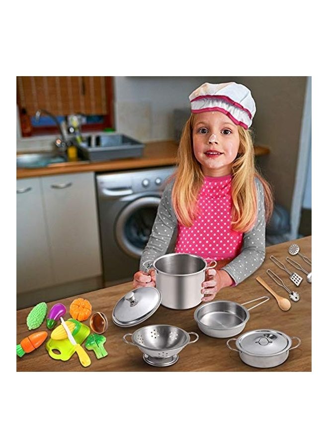 Kitchen Pretend Play Toy with Stainless Steel Cookware Pots and Pans Set
