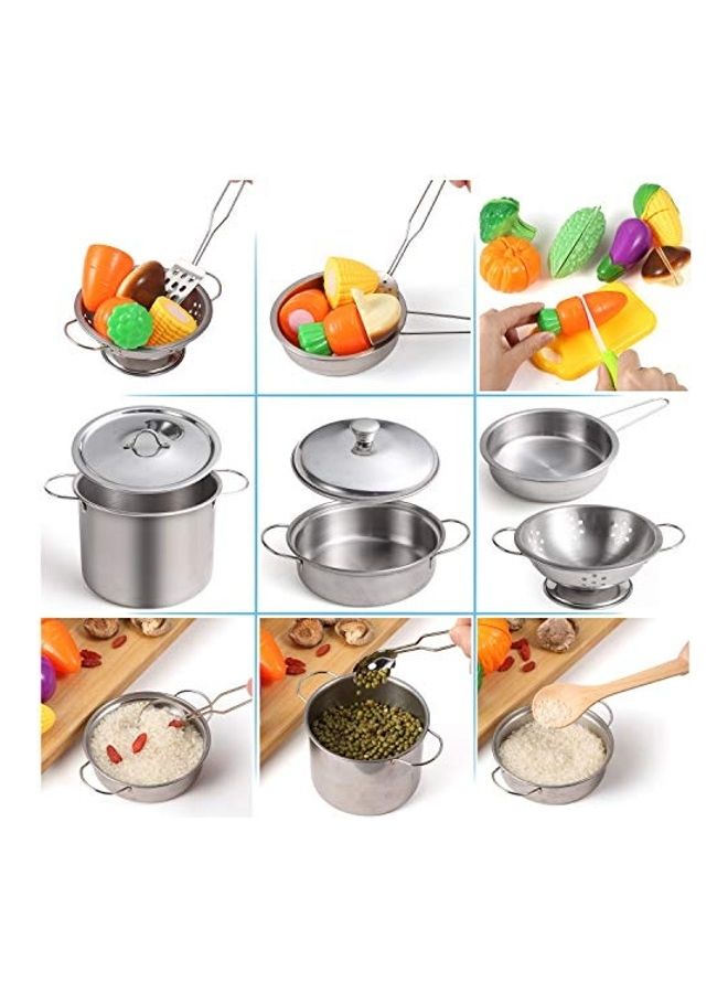 Kitchen Pretend Play Toy with Stainless Steel Cookware Pots and Pans Set