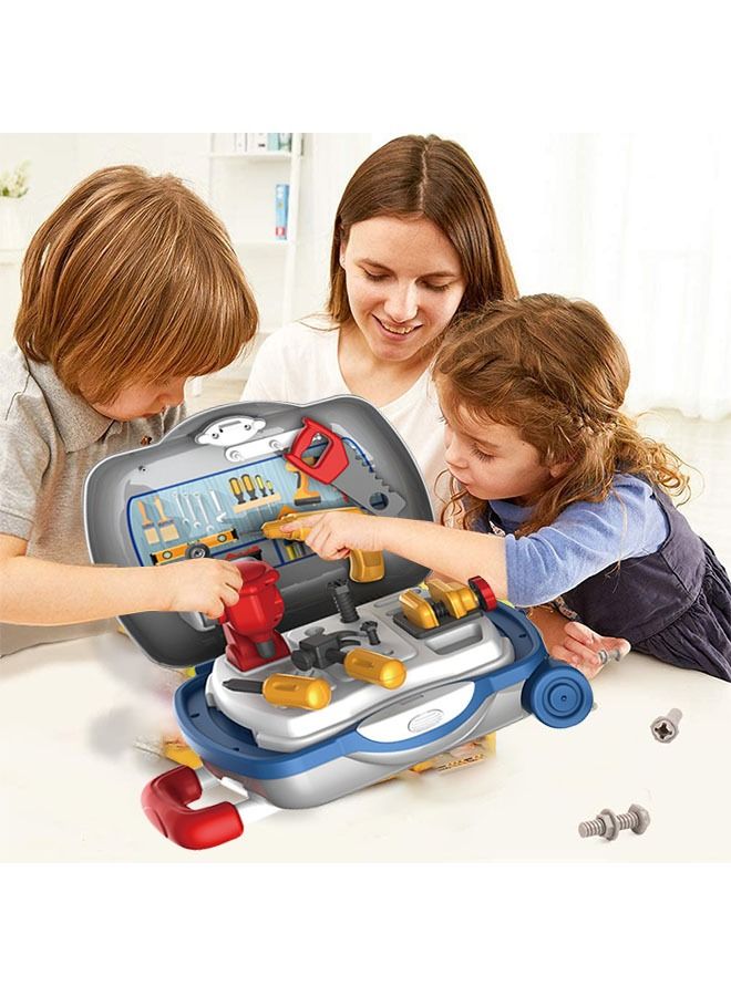 Kids Tool Sets with Carpenter Preschool Construction Toy Set with Box, Transformable Toy Workbench Suitcase Toys for Kids