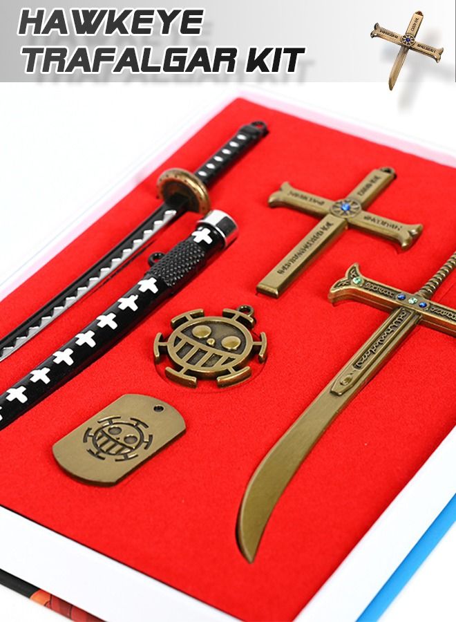 6-Piece Mihawk Hawkeye Trafalgar Law Sword Anime One Piece Model Metal Sword Knife Set For Kids