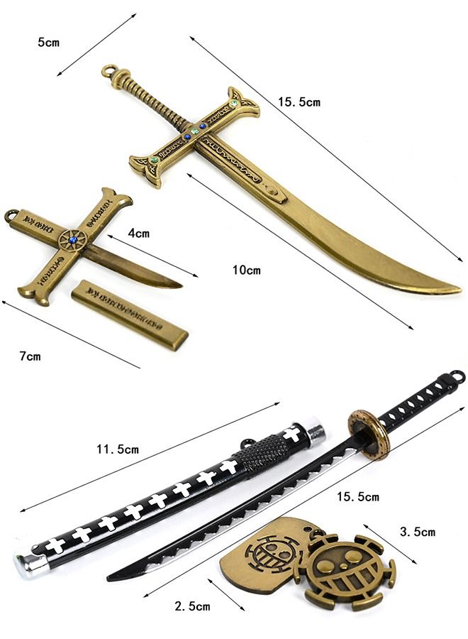 6-Piece Mihawk Hawkeye Trafalgar Law Sword Anime One Piece Model Metal Sword Knife Set For Kids