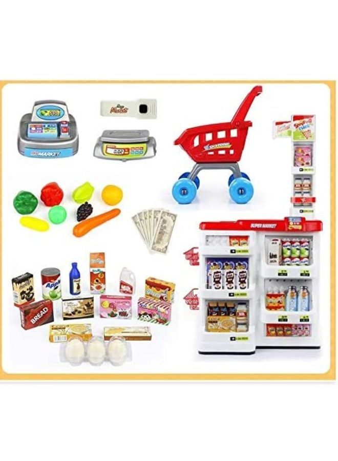 Home Supermarket Toys Children's Simulation Supermarket Shopping Cart Combination Set Scan Cash Register Toys Supermarket Combination Set and Scanner Colour green