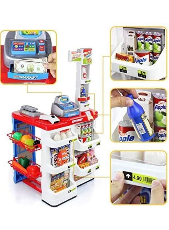 Home Supermarket Toys Children's Simulation Supermarket Shopping Cart Combination Set Scan Cash Register Toys Supermarket Combination Set and Scanner Colour green