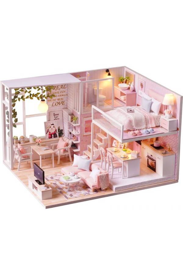 Wooden House Room Toy And Furniture With LED Lights