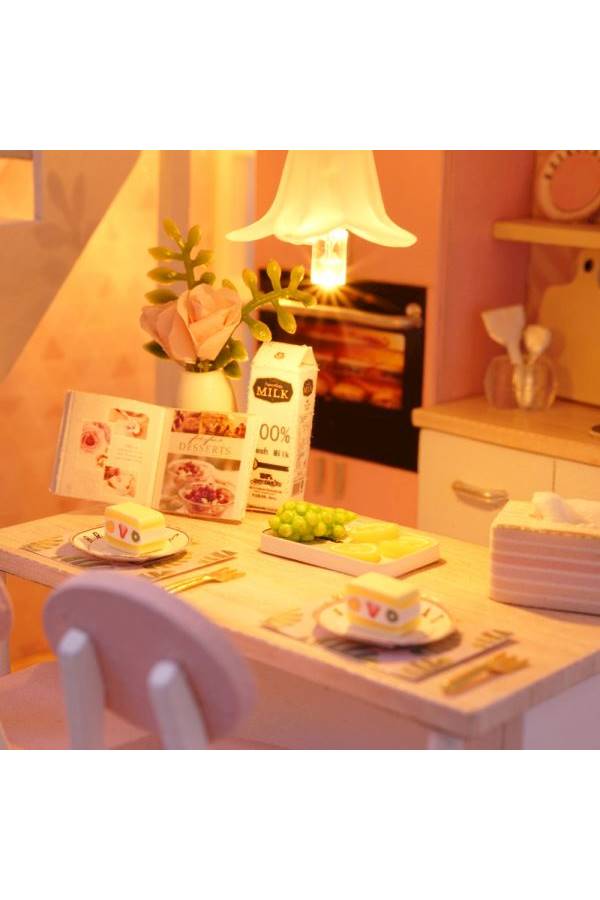 Wooden House Room Toy And Furniture With LED Lights