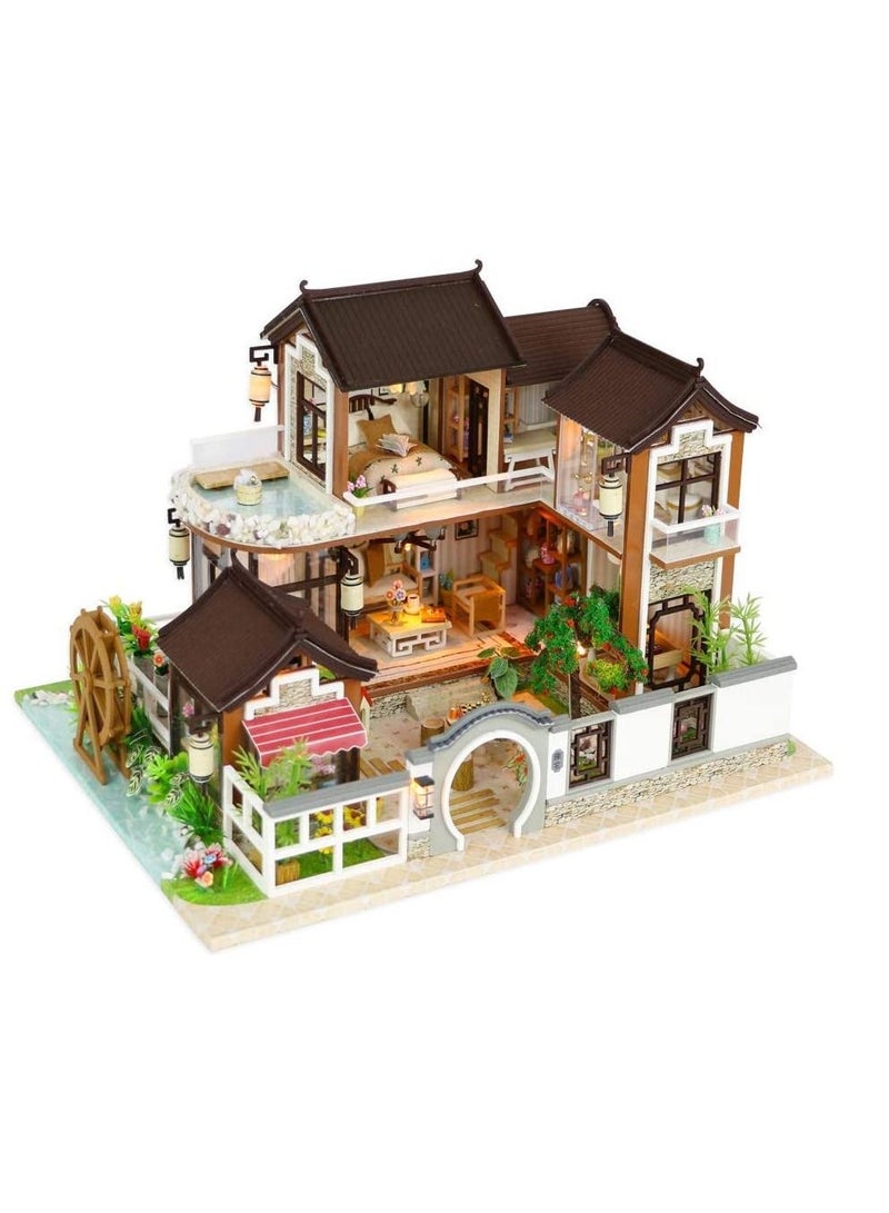 Wooden DIY Dollhouse Kit, 1:24 Scale Miniature with Furniture and Music Movement, Creative Craft Gift for Lovers and Friends  (Dream Back to Ancient Town)