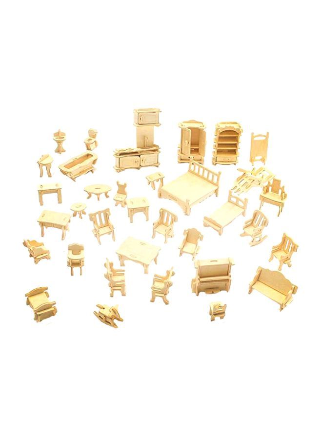 34-Piece Wooden 3D Dollhouse Furniture Puzzle