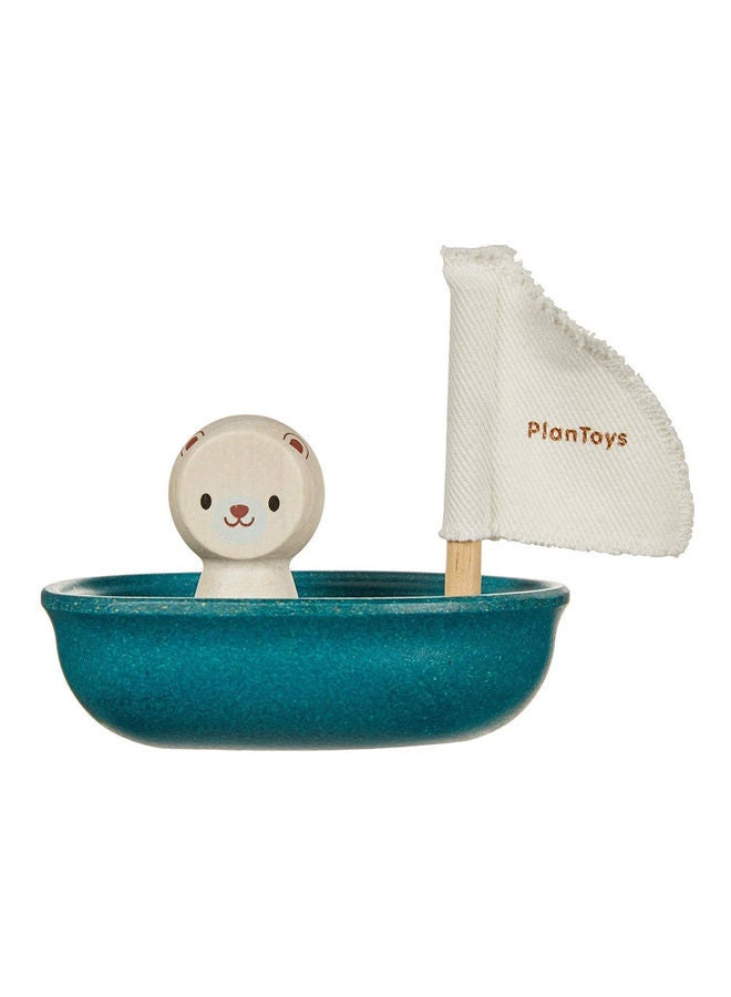 Wooden Sailing Boat Polar Bear 12x8.8x10.1cm