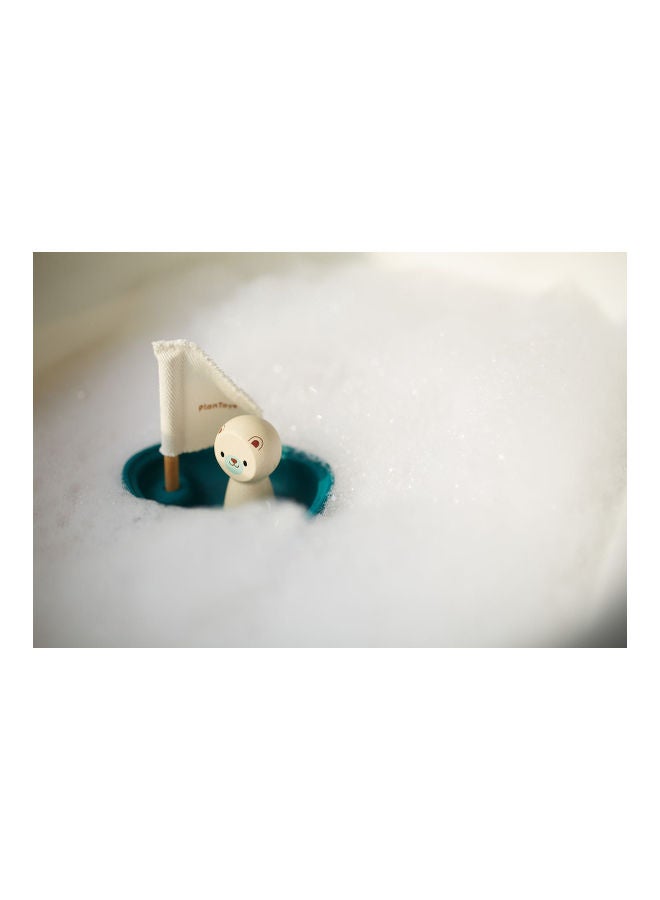 Wooden Sailing Boat Polar Bear 12x8.8x10.1cm