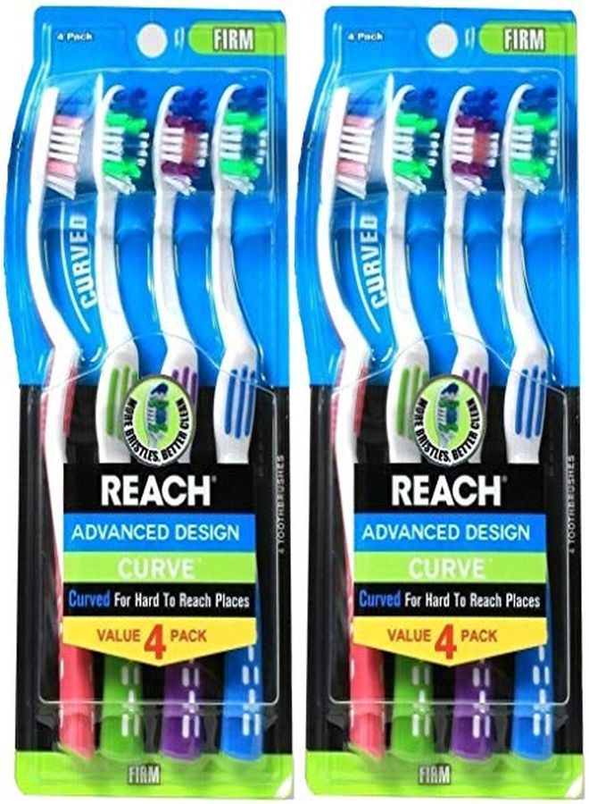 Advanced Design Curve Firm Toothbrushes, 4 Count (Pack Of 2) Total 8 Toothbrushes, Colors May Vary