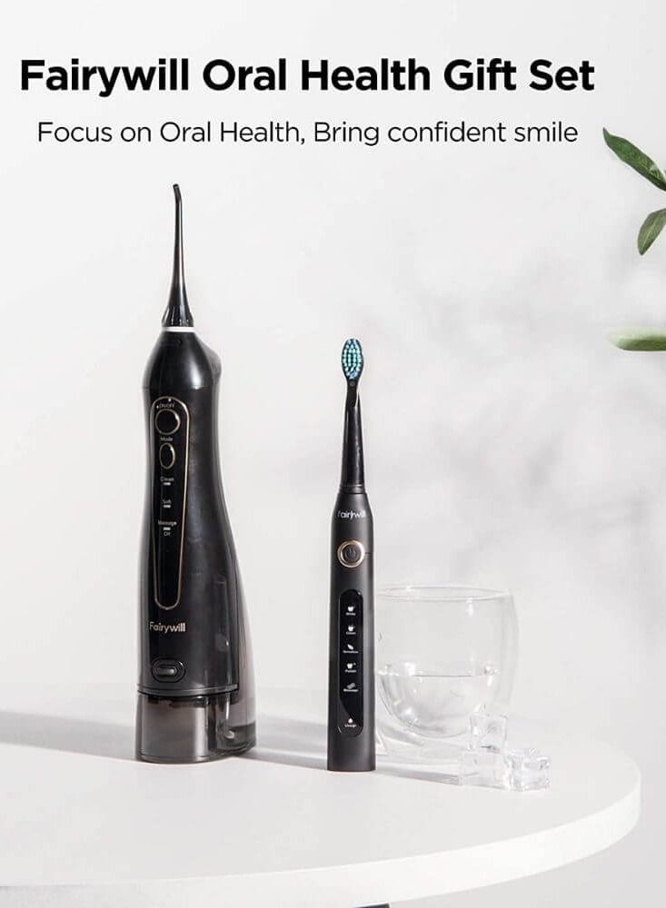 Intelligent Ultrasonic Toothbrush And Oral Irrigator Water Flosser Oral Care Combo Pack USB Rechargeable 3 Modes 300ML 10 Piece