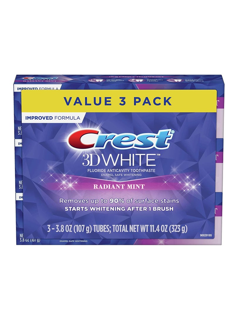 Crest 3D White Fluoride Anti cavity Toothpaste Radiant Mint 3 Pack