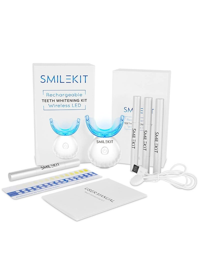 Home Wireless Teeth Whitening Kit Teeth Whitening Gel with 16 Points LED Accelerator Light and Tray Teeth Whitener Helps to Remove Stains Rechargeable Teeth Whitening Kit White