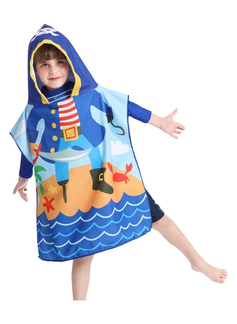 Kids Bath Towel for 1-6 Years Toddler, 1Pcs Kids Hooded Towel, Microfiber Bath Towel Super Soft Robe Poncho Bathrobe, Boys Girls Swimming Beach Holiday Water Playing Pool Bath Coverups (Pirate)